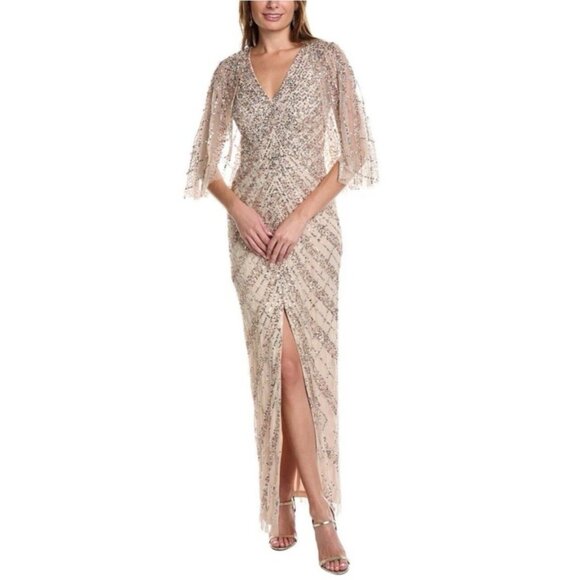 Aidan Mattox Dress 4 Gold Sequin Formal Long Maxi Cruise Party Wedding $550 NEW - Picture 1 of 13